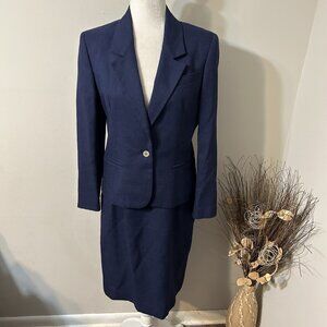 Vtg Saville Women Skirt Suit 2pc Set Navy Blue Tweed Lined Rayon Blend Sz 10 USA